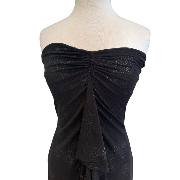 Whimsigoth Black Strapless Evening Dress With Ruched Front & Cascading Ruffle De - Picture 3 of 12